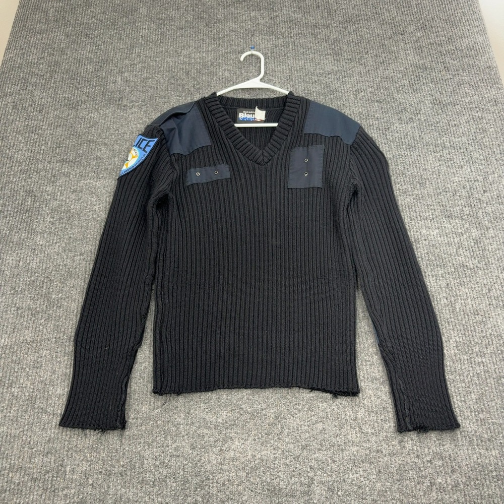 VTG Blauer Sweater Mens M Dark Navy Ribbed‎ Knit Chicago Police Patches Commando